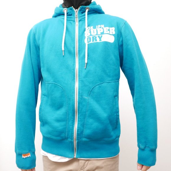Superdry Other - Superdry Japan Doubleblacklabel Destroyed Fleece Zip Hoodie - Turquoise - Size M